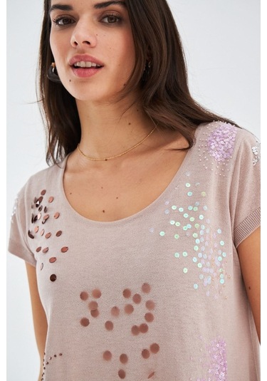 Peraluna Yazlık Boncuk Işlemeli Ince Elbise Bej Bej