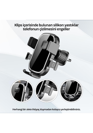 Coofbe Airwent Ultra Güçlü 360 Döner Klipsli Havalandırma Araç İçi Telefon Tutucu Araç Tutucu Siyah
