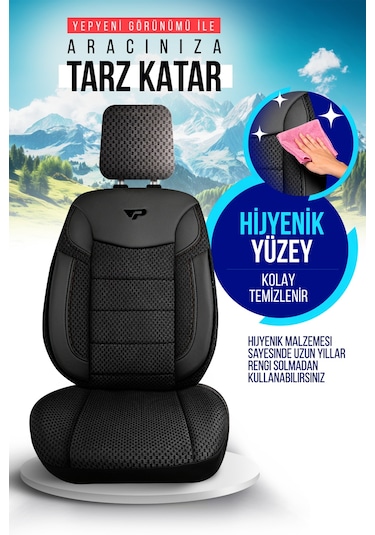 Siyah - Siyah Panda Dragon Serisi Dokuma Kumaş Oto Koltuk Kılıfı - Tam Set