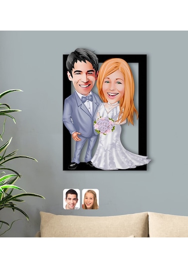 Kişiye Özel Sevgililer Karikatürlü 3D Ahşap Tablo-104