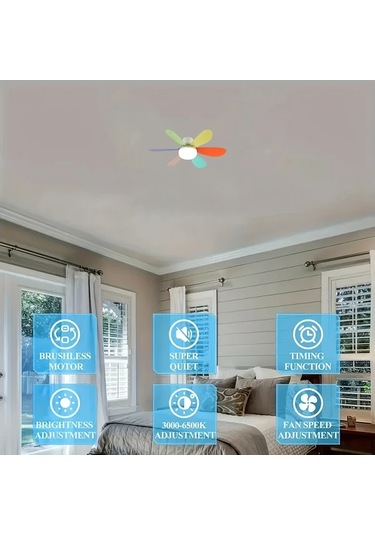 Xuweiwei Uzaktan Kumandali Akilli Tavan Fani 40w 52 07cm Cok Renkli 3 Hiz Ayarlı Led Aydinlatma E26 E27 Ampul Zamanalayici Yatak Oturma Odasi Garaj