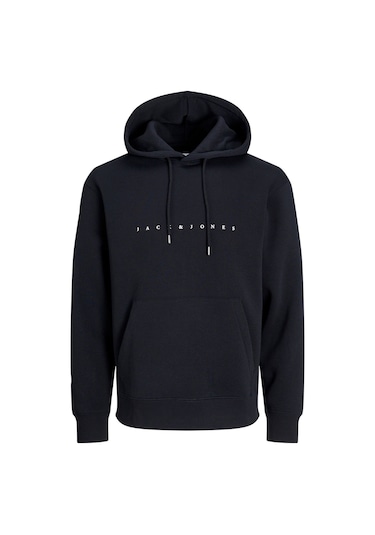 Jack & Jones Kabartma Baskılı Kapüşonlu Sweatshirt - Star 12233972 Black Koyu Siyah