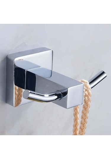 Fortunelane Krom Kaplama Bakır Çift Kanca, Kare Modern Havlu/elbise Tutucu - Zincir Alaşımlı Banyo Duvar Kurulu, Dayanıklı Diğer