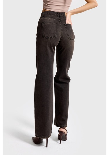 Itsbasic Kadın Koyu Kot Rengi Doris 2s6-62 Straight Fit Yüksek Bel %100 Koton Denim Jean