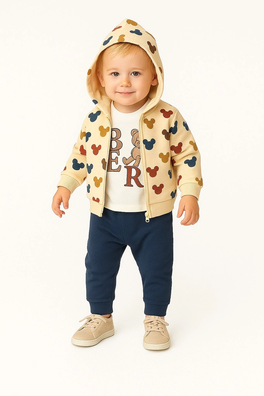 Bear Hırkalı Erkek Bebek Eşofman Takım Mavi