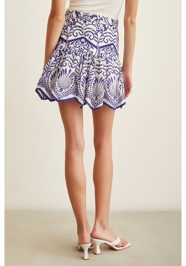 Never More Güpür Detaylı Mini Etek Mavi