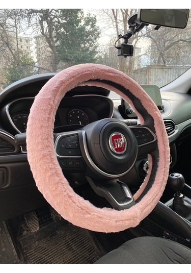 Yumuşak Tüylü Peluş Direksiyon Kılıfı Pudra Pembe Pembe