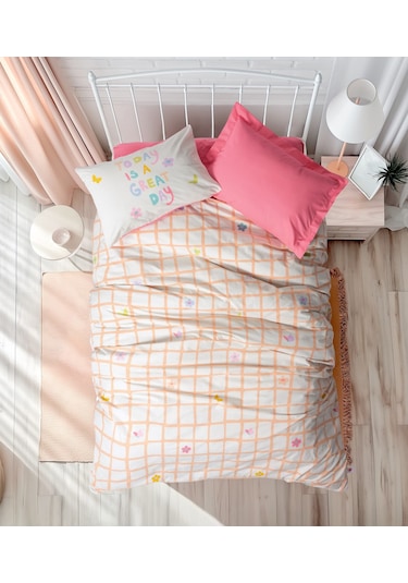 Cotton Box Genç Odası Tek Kişilik Lastikli Çarşaflı Nevresim Takımı Jours Pembe
