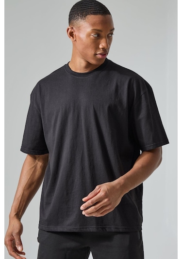 T-shirt - Athletic Baskılı Oversize Bisiklet Yaka Kısa Kol Siyah Tişört Siyah