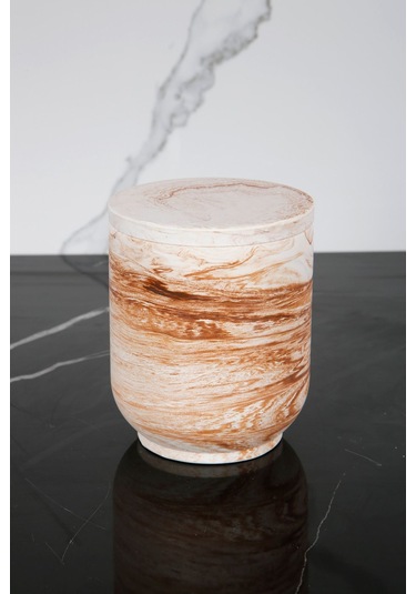 Mermer Desenli Beton Pamukluk Kapaklı Kutu Dekoratif Kutu Bej Kahverengi