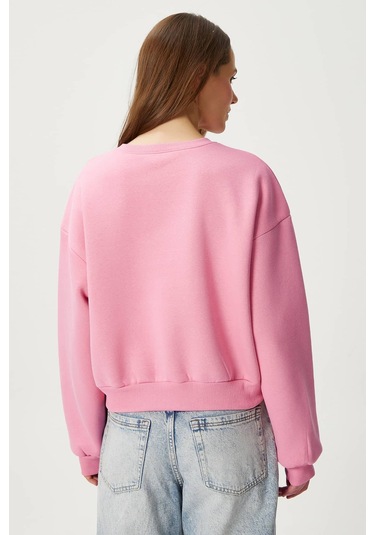 Kadın Cool Pembe Şardonlu Sweatshirt Pembe
