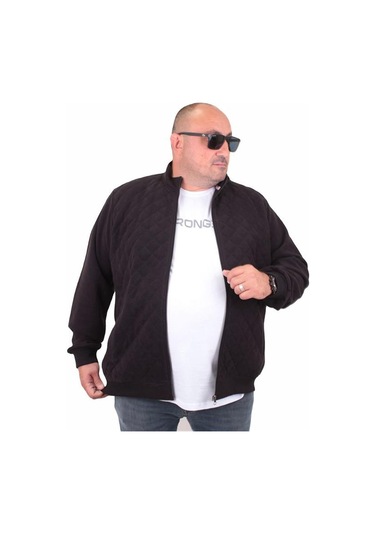 Starbattal Büyük Beden Fermuarlı Hırka Diamond 23281 Sıyah-Sıyah Siyah