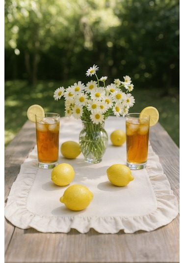 Fırfırlı Masa Runner 120x40 Cm Şık Dekoratif Masa Örtüsü Krem