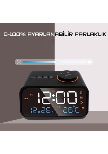 Hymark Dekoratif Led Dijital Saat Fm Radyo 2 Alarm Sıcaklık Ve Nem Göstergeli Şarjlı Pilli Saat Siyah