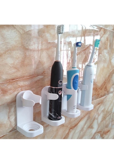 Liangmei Traceless Diş Fırçası Tutucu Banyo Duvara Monte 2 Adet Beyaz Gri