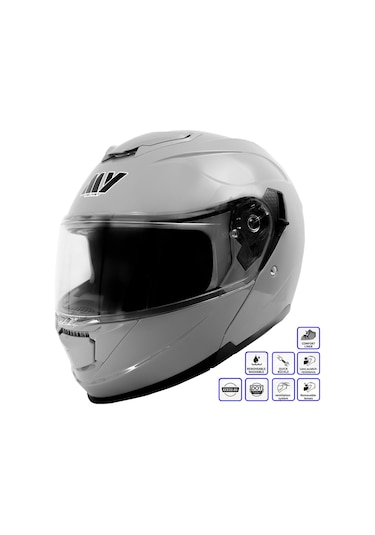 My Helmets Mks002-ng Güneş Vizörlü Şeffaf Çene Açılır Motosiklet Kaskı Gri