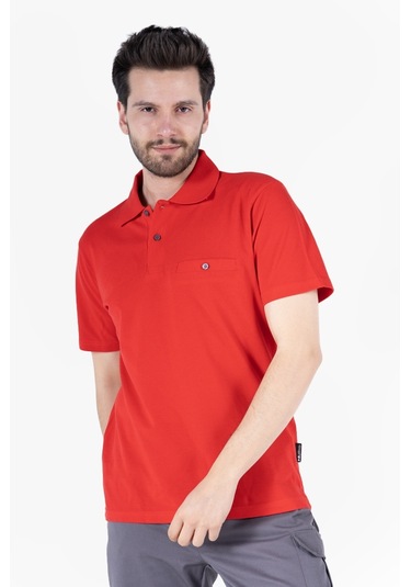 Polo Yaka Fleto Cepli T-shirt Kırmızı