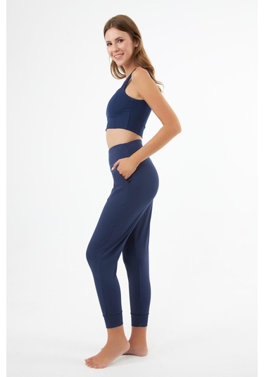 Lacivert Kare Yaka Crop Top Büstiyer Lacivert