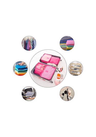 Pembe 6 Adet Set Seyahat Bavul Organizatör Çanta Bagaj Ambalaj Küpleri Seyahat Organizatör Depolama Ayakkabı Elbise Bagaj Organizatör Çanta Pembe