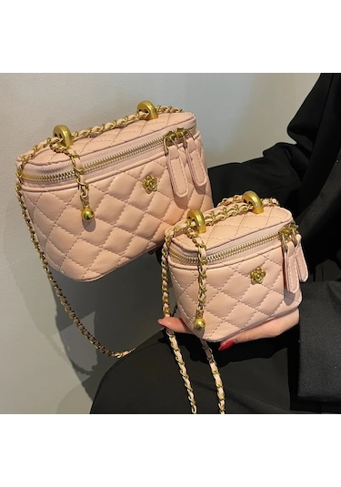 Kadın Kapitone Zincir Omuz Çantası Moda Kutu Şekli Retro Tarzı Crossbody Çanta Green Size Large Yeşil