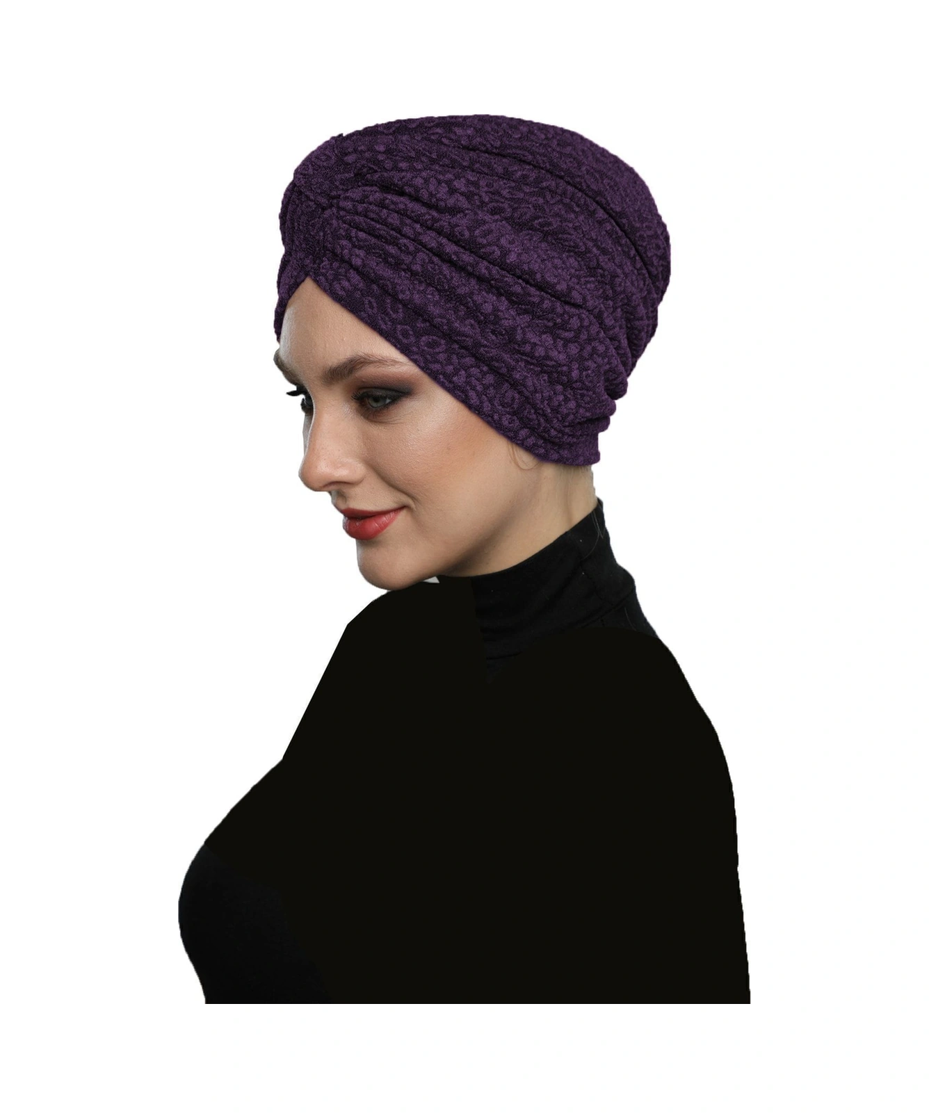 Brokar Bantlı Mürdüm Astarlı Hazır Türban Tesettür Bone Murdum