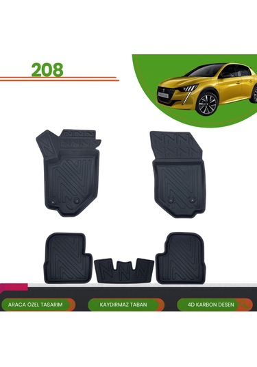 Peugeot 208 2019+ Araca Özel 4d Havuzlu Paspas Takımı Karbon