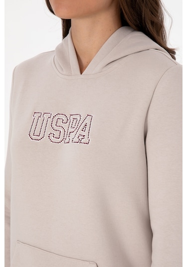 U.S. Polo Assn. Kadın Taş Şardonlu Kapüşonlu Basic Sweatshirt 50313566-VR049 U.S. Polo Assn. Kadın Taş Şardonlu Kapüşonlu Basic Sweatshirt 50313566-VR049