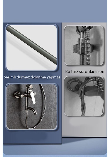 Kustar Nano Silikon Patlamaz Yırtılmaz Ezilmez Duş Hortumu 150 Cm Siyah Banyo Duş Hortumu Gri