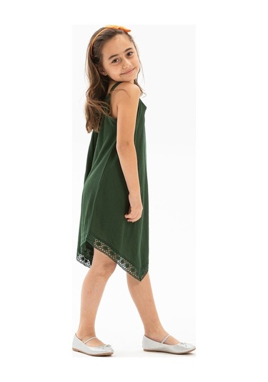 Çağla Şile Bezi Kız Çocuk Elbise Yeşil
