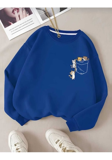 Kozia Outdoors Malkoçbey Oyaka Baskılı Cep Baskılı Sweatşhirt Mavi Mavi