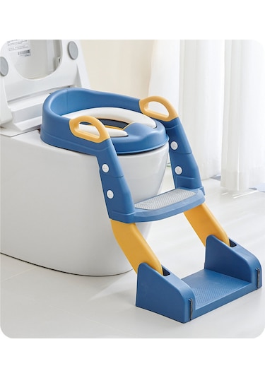 Çocuk Tuvalet Eğitimi Katlanır Klozet Adaptörü ve Lazımlık Mavi
