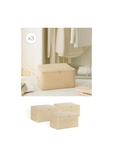 Ocean Home Textile 3'lü Küçük Boy Bej Balıksırtı Hurç Set 30 x 22 x 18 cm