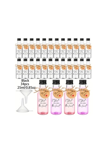 Willowhaven 34 Parça Mini Likör Şişesi Düğün Temalı Plastik Yeniden Kullanılabilir Shot Bardağı Siyah