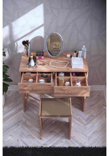 Dekorfim DF02102AC İki Çekmeceli Tabureli Makyaj Masası