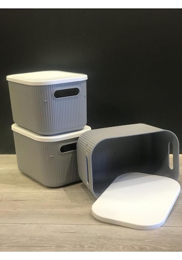 Bayev 3 Adet Storage 6lt Gri Çok Amaçlı Dolap Içi Düzenleyici Kapaklı Kutu, Dekoratif Saklama Kutusu Çok Renkli