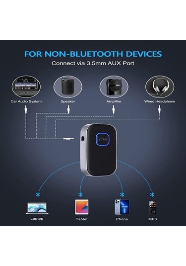 Novahub Bluetooth 5.0 Alıcı & Aux Adaptör: Araba & Ev Gürültü Önleyici Müzik Alıcısı, 16 Saat Pil, Kulaklık Uyumlu, Siyah/gümüş