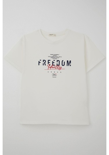 Breeze Erkek Çocuk Tişört Yazı Bakılı 5-10 Yaş, Ekru Ekru