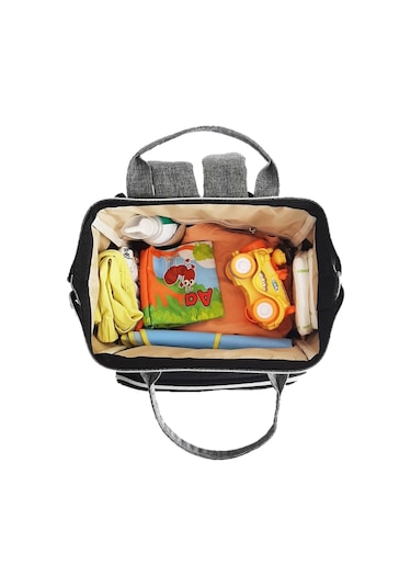 U.S.F Lüx Fonksiyonel Anne Bebek Bakım Sırt Çantası Çizgili Gri - Siyah