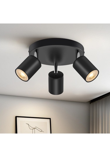 Riolight Modern Siyah Mutfak,salon,giyinme Odası,cafeler İçin Gün İşiğı Metal 3lü Spot Ampul Dahil Siyah