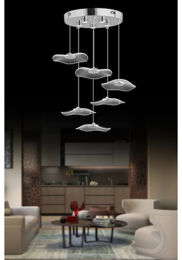 İstanbul Avize Şapka 6'lı Gümüş Üç Renk Led Lüx Modern Ledli Aviz