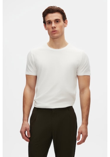 D's Damat Ds Damat Slim Fit Beyaz Bisiklet Yaka %100 Pamuklu Nefes Alabilen T-shirt 4hc141996753m Beyaz