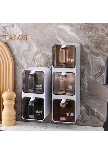 Pazly Gri Baharat Kavanozları Seti 300-1200ml, Duvara Montajlı Mutfak Depolama Kutusu Gri