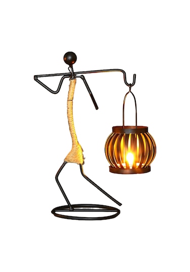 Mufunye Demir Ve Kenevir İpten Yapılmış Şık Mumluk - F Modeli Dekoratif Aydınlatma Mum Dahil Değil