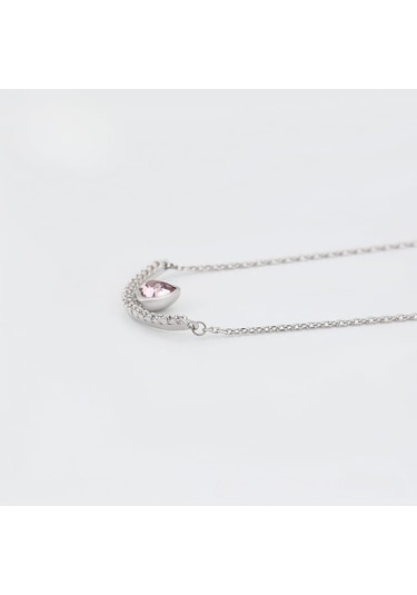 Damla Taşlı Smile Tasarım Platin Kaplama Kadın Kolye Silver
