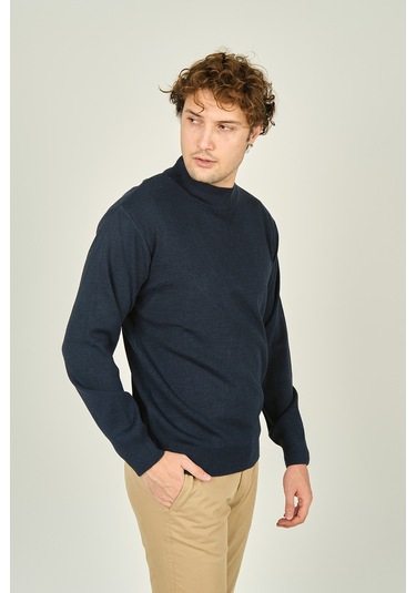Ateş Triko Erkek Yarım Balıkçı Yaka Yün Kazak 6091024 Indigo Indigo İndigo