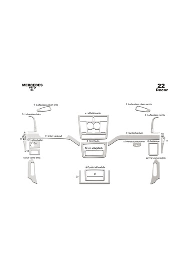 Mercedes Vito Piano Black Kaplama 2004-2006 22 Parça-alüminyum Alüminyum
