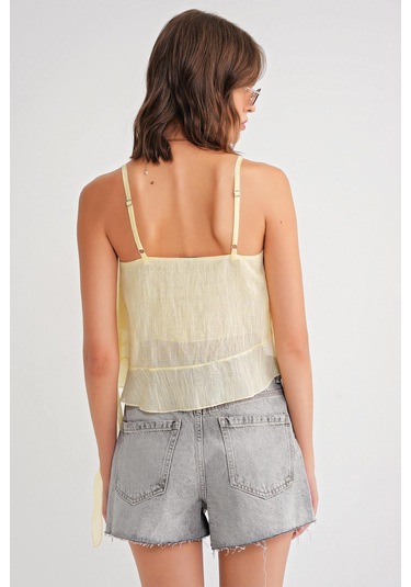 4736 Kadın Fırfırlı Askılı Bluz Sarı Sari