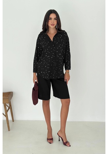 Varak Baskılı Gömlek Siyah