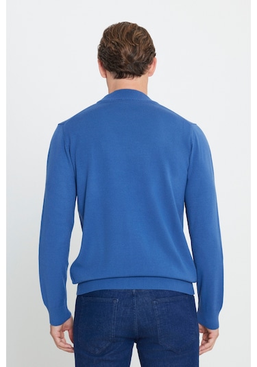 AC&Co / Altınyıldız Classics Erkek İndigo Standart Fit Normal Kesim Yarım Balıkçı Yaka Triko 4A4923100005INDS İndigo