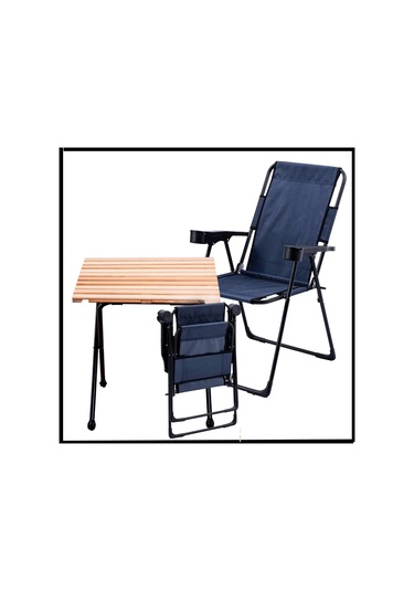Lacivert -130 Kg Taşıma 2 Adet Katlanır Kamp Sandalyesi Ve Masa Seti - Tab.257 Lacivert